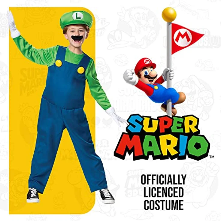 Disguise Super Mario Bros DISK10773L Luigi Kostüm, Jungen, S, Deluxe mit gepolstertem Bauch, Hut und Handschuhen – Bild 2