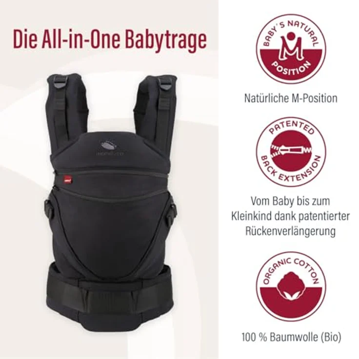 Manduca XT, Babytrage aus 100% Bio-Baumwolle, für Babys 3,5 bis 20 kg, 3 Tragepositionen, ergonomisch, verschiedene Farben erhältlich – Bild 2