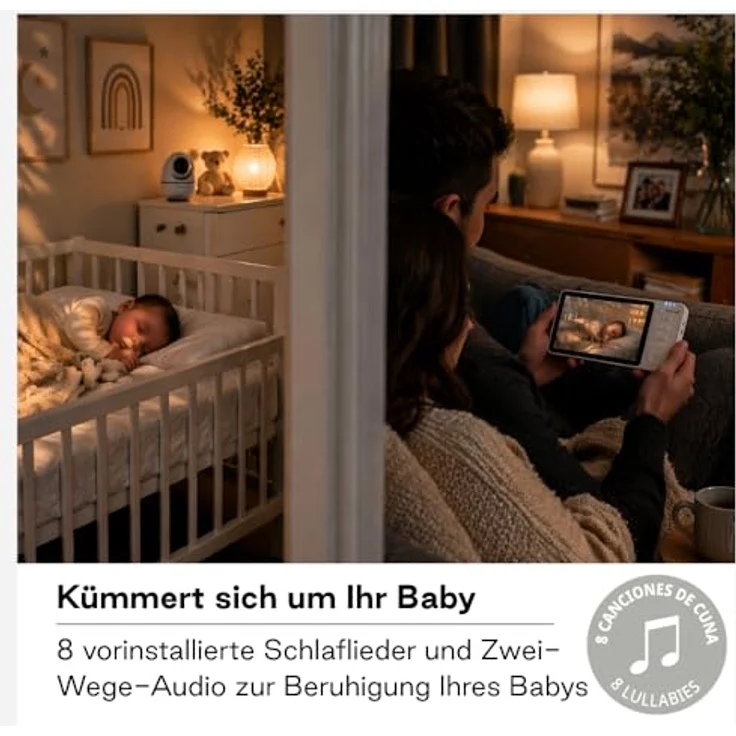 Jané Eye Pro Baby-Monitor, Babyphone mit rotierender Kamera, 5 Zoll Farbdisplay, motorisierte Neigungsverstellung, weiß – Bild 3
