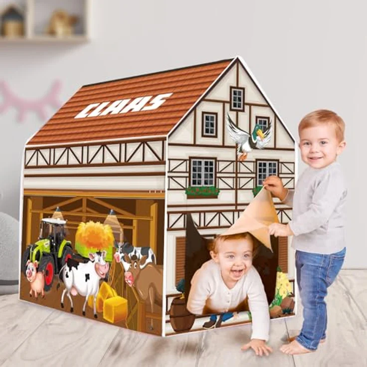 JAMARA 460754 Claas Spielhaus Bauernhof, lizenziertes Indoor-Zelt mit Türöffnung, einfache Montage, leicht und platzsparend demontierbar – Bild 2