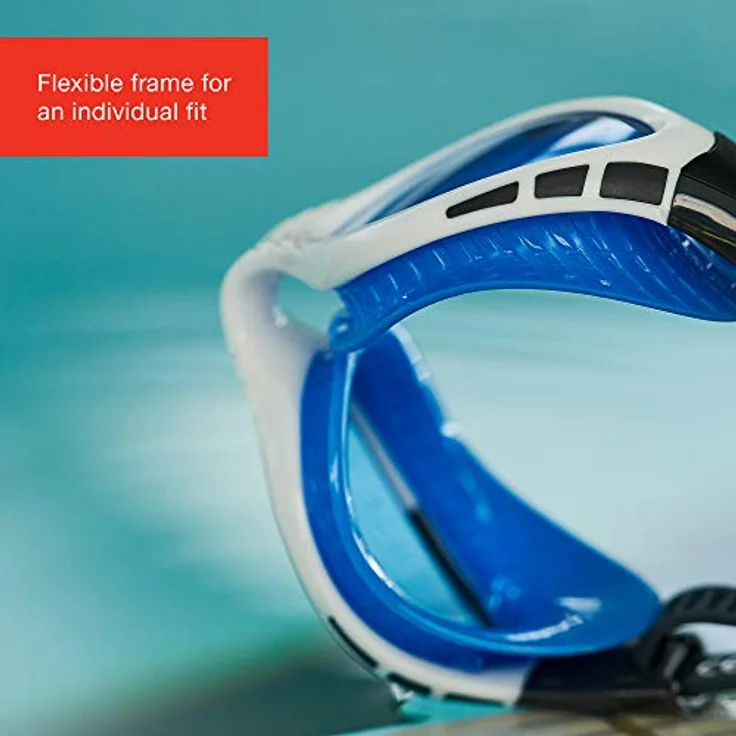 Speedo Futura Biofuse Flexiseal Schwimmbrille, Extra-Komfort, gepolsterte Passform, weiß und blau, Erwachsene Unisex Größe – Bild 5