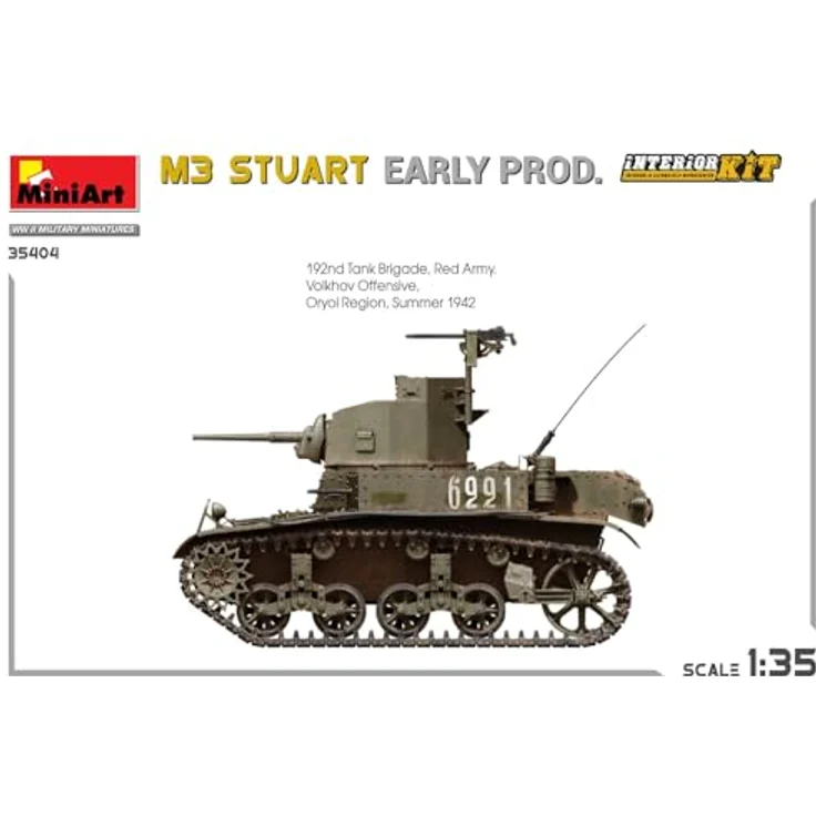 Other 1:35 M3 Stuart, Modellfahrzeug Kit mit Interior und beweglichen Kettengliedern, 7 Varianten Decals – Bild 11