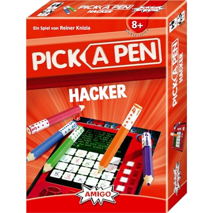 AMIGO Pick a Pen: Hacker, innovatives Roll & Write-Spiel mit 5 Buntstiften und Block, verschiedene Spiellevel – Bild 1