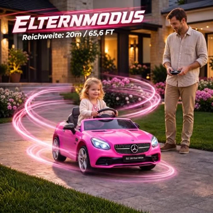 AIYAPLAY Mercedes SLC 300 Kinder Elektroauto, 12V mit 2 Motoren, Rosa, Fernbedienung, Sicherheitsgurt, Musik und LED-Scheinwerfer, für Kinder von 3 bis 6 Jahren – Bild 4