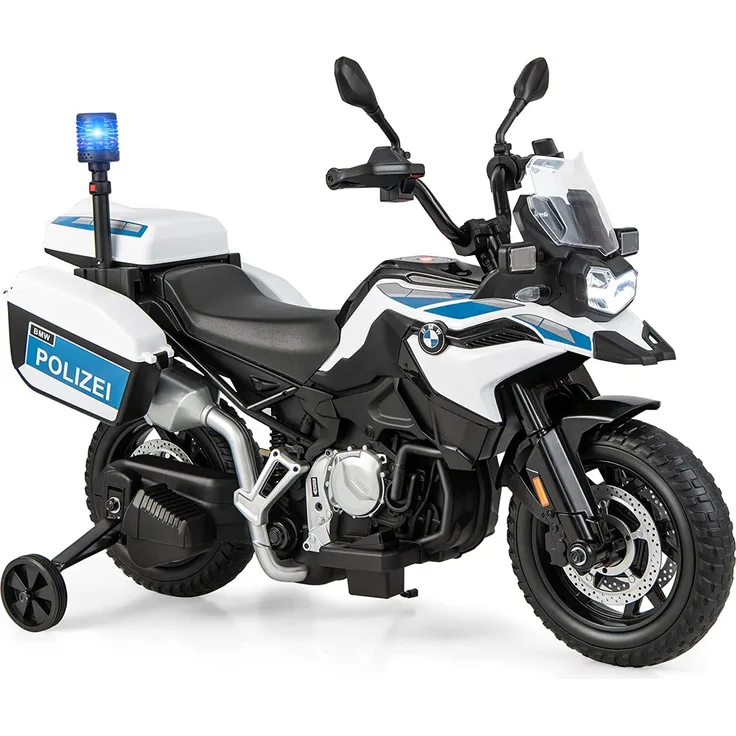 Goplus 12V Kinder Elektrofahrzeuge Elektromotorrad, BMW Polizei-Motorrad mit LED-Scheinwerfer, Sirene, Musik & abnehmbaren Stützrädern, Weiß