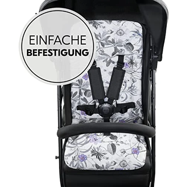 Hauck Universal Sitzauflage für Buggys, Kinderwagen, Fahrradanhänger, Baumwolle, Atmungsaktiv, Weich, Einfache Befestigung,Sommer & Winter (Floral Grey) – Bild 3