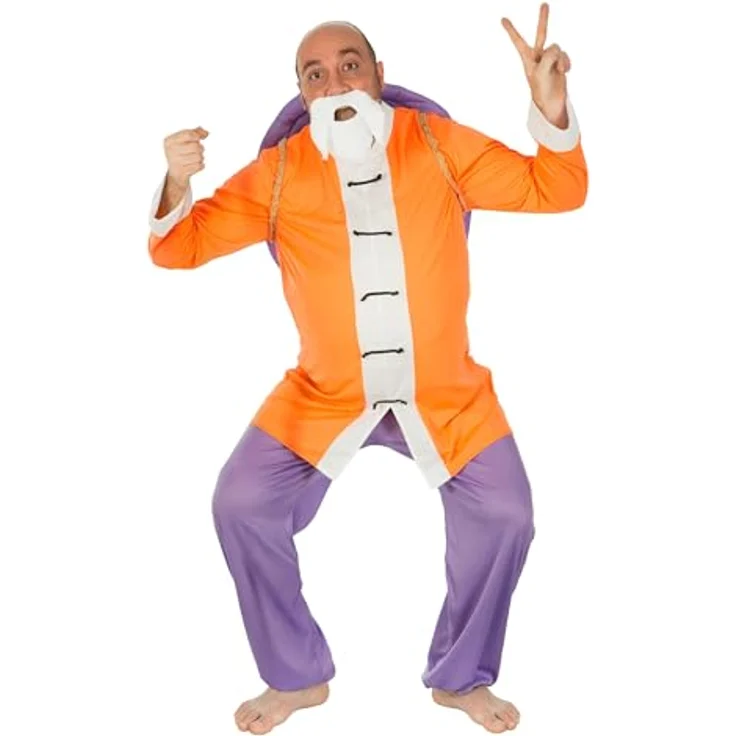 Chaks Muten Roshi Kostüm Herren, offizielles Dragon Ball Outfit, 4-teiliges Set in Orange und Lila für Karneval & Halloween, Größe M – Bild 1
