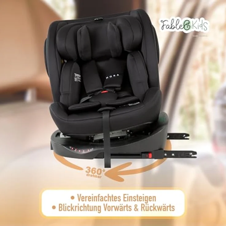 FableKids NORA Autokindersitz 360° drehbar mit Isofix, für 40-150 cm, ab Geburt bis ca. 12 Jahre, schwarz – Bild 3