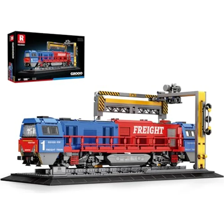 Reobrix G2000 Güterzug Bauset, Modellbausatz mit 1980 Teilen, inklusive Sockel und abnehmbaren Wagen, für erwachsene Sammler und Heimdekoration, schwarz – Bild 1