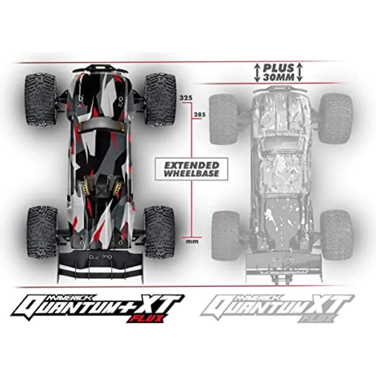 Maverick Quantum+ XT Flux 3S 1/10 4WD Stadium Truck - Red Brushless 1:10 RC Modellauto Elektro Trugg – Bild 3