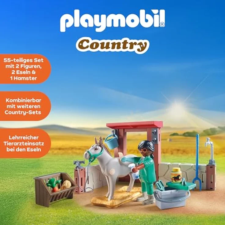 PLAYMOBIL Tierarzteinsatz bei den Eseln, Starter Pack Spielzeug für Kinder ab 4 Jahren, liebevolle Tierwelt – Bild 3