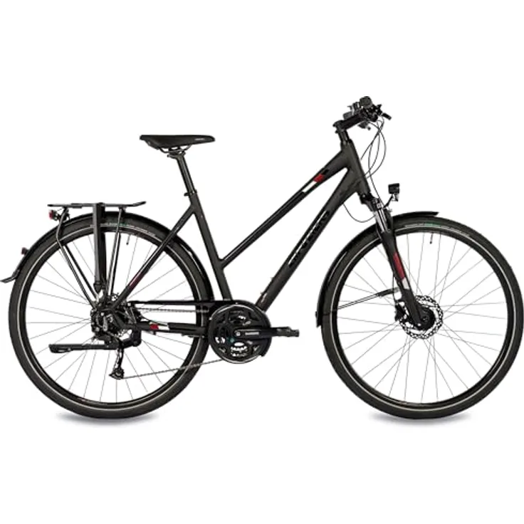 Airtracks Damen Trekking Fahrrad 28 Zoll Trekkingbike TR.2830 Trekkingrad Bike City 24 Gang Shimano ALIVIO RD-M3100 SGS Kettenschaltung Nabendynamo Schwarz Matt - Damen 48cm Körpergröße 155-170cm