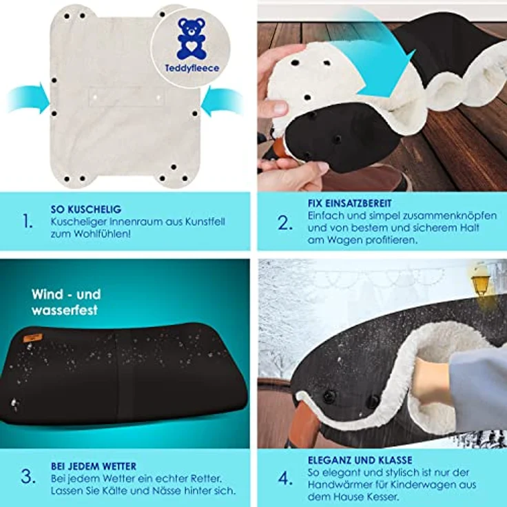 KIDIZ® Handwärmer Kinderwagen Handschuhe Handmuff Kinderwagenmuff mit warme Plüschmaterial Fleece und Baumwolle Innenseite Wasserdicht Winddicht Handwärmer Universalgröße für alle Kinderwagen Buggy Anthrazit – Bild 7