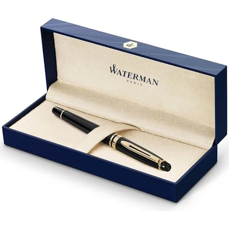 Waterman Expert Tintenroller, elegantes Design mit goldgalvanisierten Zierteilen, schwarz