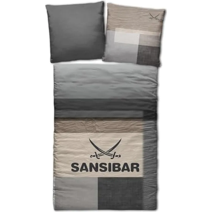 Sansibar Bettwäsche-Set Sunrise 135x200 2-teilig Bettbezug - Bettwäsche-Sets 135 x 200 cm mit Kissenbezug 80x80 cm, Premium Satin-Baumwolle, hautfreundlich, Taupe