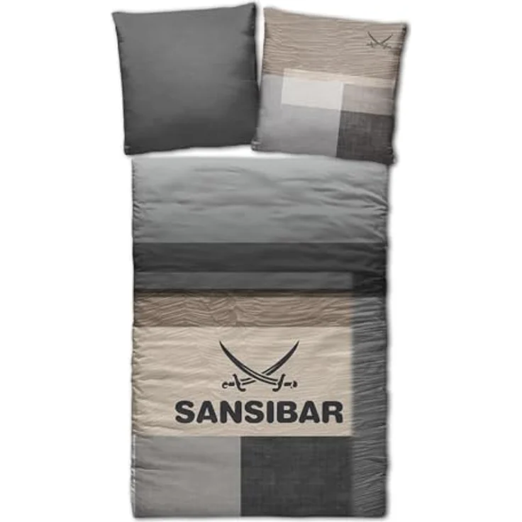Sansibar Bettwäsche-Set Sunrise 135x200 2-teilig Bettbezug - Kinderbettwäschen aus 100% Premium Satin-Baumwolle, Taupe – Bild 2