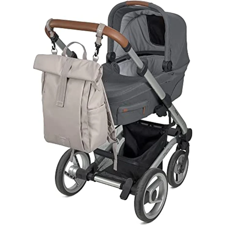 LÄSSIG Baby Wickelrucksack Wickeltasche Rolltop Rucksack nachhaltig produziert, taupe – Bild 4