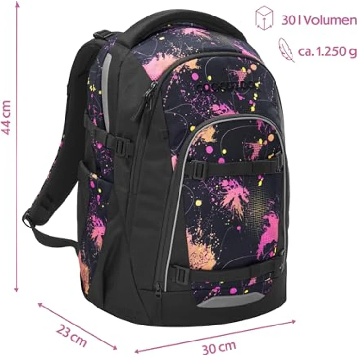Coocazoo Mate Schulrucksack „Colour Drift”, schwarz, ergonomisch, höhenverstellbar, 30 Liter Volumen, mit Brust- und Hüftgurt, ab der 3. Klasse – Bild 2