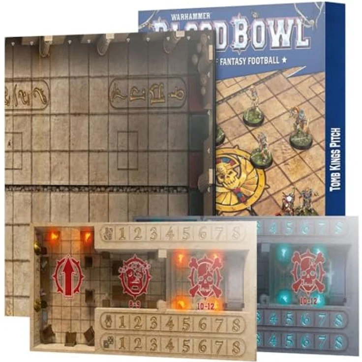Warhammer Blood Bowl - Tomb Kings Pitch & Dugouts, doppelseitiges Spielfeld mit Grand Tomb Kings Stadion, 90,7 x 53,8 cm – Bild 2