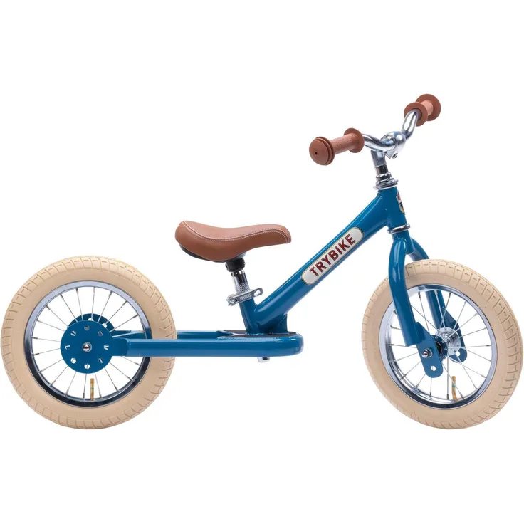 Trybike 2 wheels Steel, Balance-Bike im Retro-Look, vintage blau, verstellbarer Sitz (30-45 cm), für 2-6 Jahre