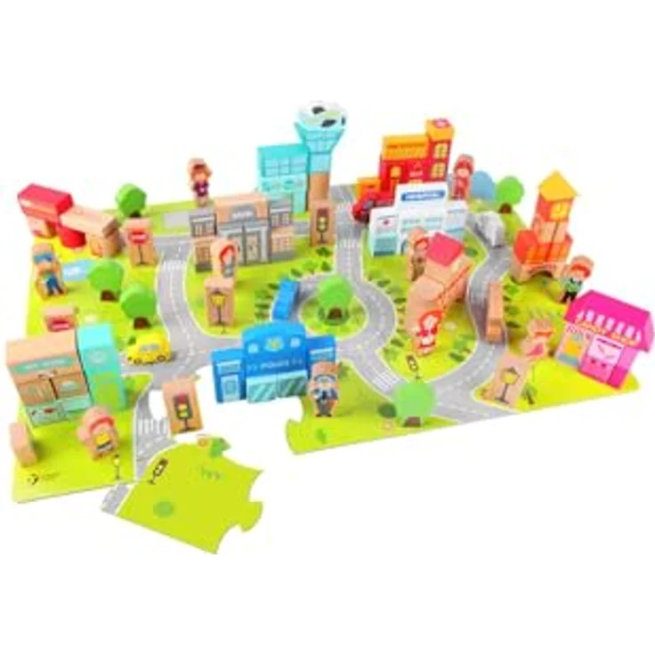 Classic World Wooden Blocks City, 120-teiliges Set mit Fahrzeugen, Alphabet, Zahlen und Puzzle-Elementen für Kinder ab 18 Monaten – Bild 3