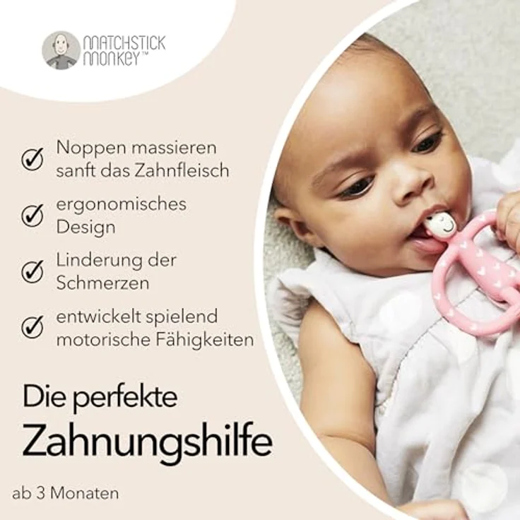 Matchstick Monkey Love Hearts, Silikon-Beißring mit ergonomischen Armen und Struktur-Noppen, ab 3 Monaten – Bild 3