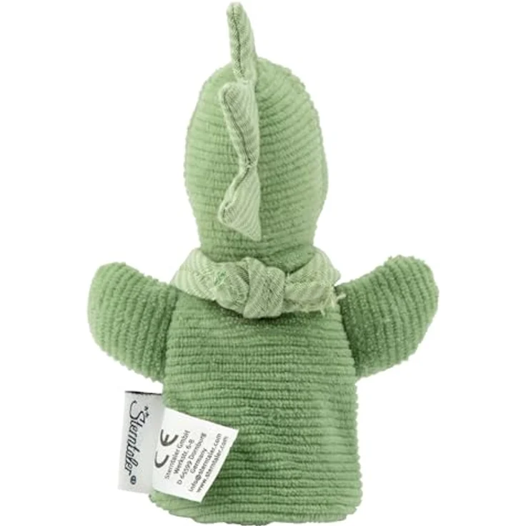 Sterntaler Fingerpuppe Dino Rexi, weiches Fingerspielzeug für Kinder zur Sprachförderung, steingrün – Bild 2