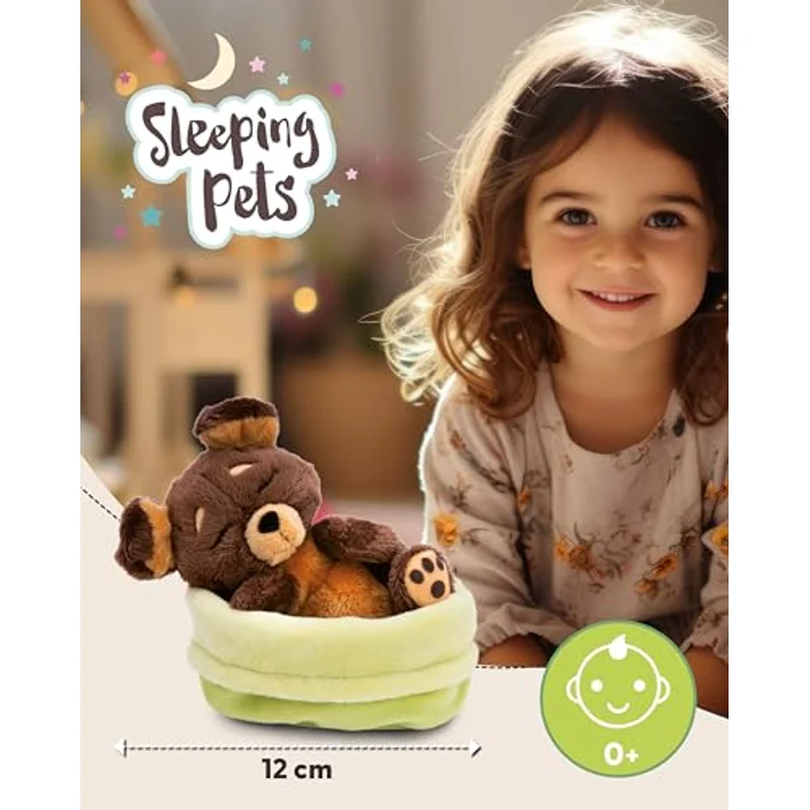 NICI Kuscheltier Hund braun 12cm schlafend im Körbchen, nachhaltig aus recycelten Materialien, ideal als Geschenk – Bild 2