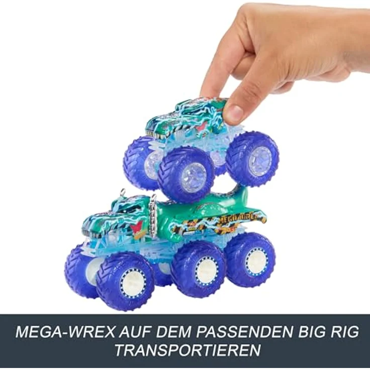 Mattel Power Smashers Truck & Big Rig Multipack, 1:64 Spielzeugautos mit Tiger Shark und Mega-Wrex, leuchtendes Design – Bild 5