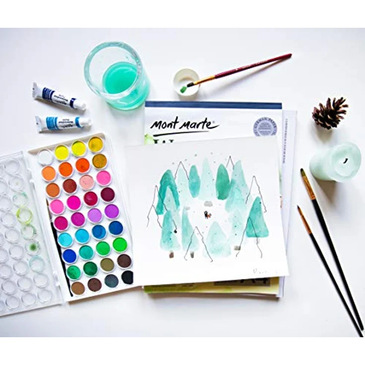 Mont Marte Wasserfarben Set 36 Farben, hohe Pigmentierung, inklusive Pinsel, kompaktes Aquarellmalerei-Set – Bild 5