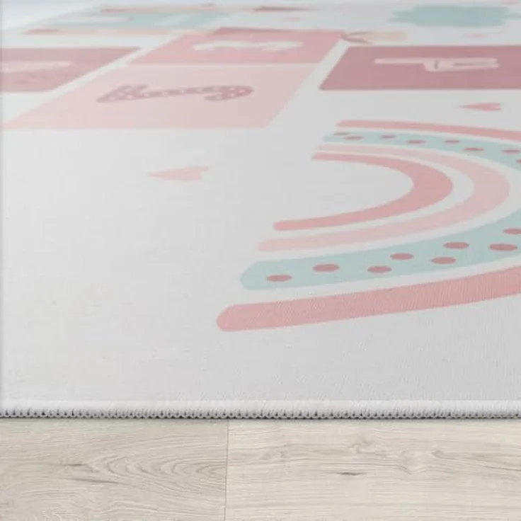 TT Home Kinderteppich, rutschfest, Tiere und Weltkarte, Rosa Creme, 160x220 cm, 100% Polyester, maschinell gewebt, STANDARD 100 by OEKO-TEX – Bild 2