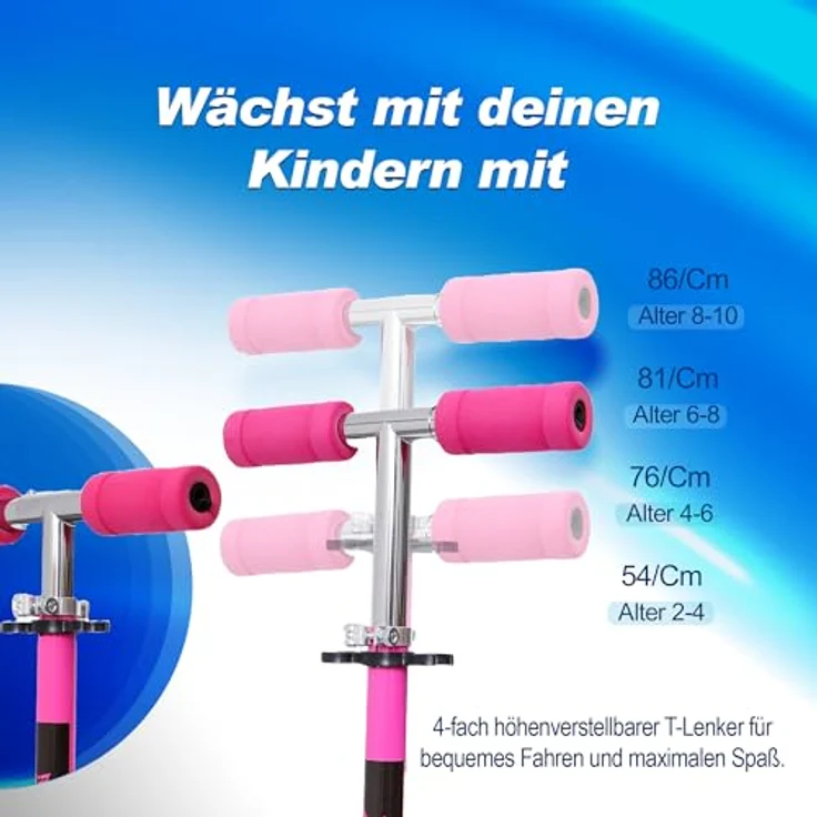 Europebazar Habib Kinderroller mit LED Rädern, klappbar und 4-fach verstellbar für Kinder von 3 bis 10 Jahren, Pink – Bild 6