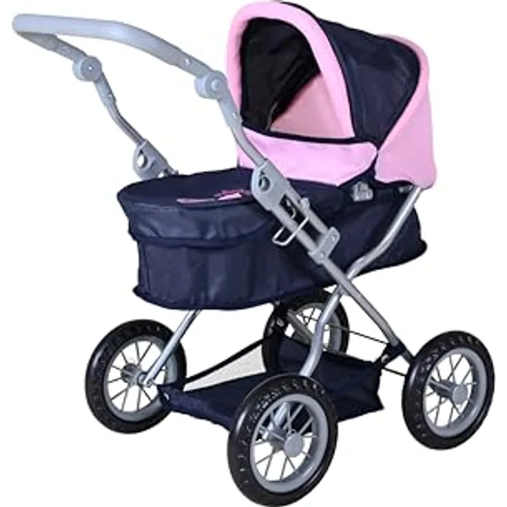 Knorrtoys Puppenwagen First Princess Blue, verstellbares Verdeck, höhenverstellbarer Schieber, praktisches Einkaufsnetz, für Puppen bis ca. 50 cm