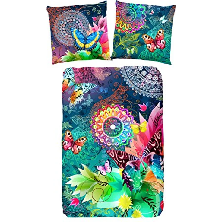 Hip Parada bettwäsche mit farbigen Figuren und Schmetterlinge, 100% Baumwolle/Satin-155x220cm, Satin, Multi Colour, 220x155x0.5 cm - Preisvergleich – Bild 1
