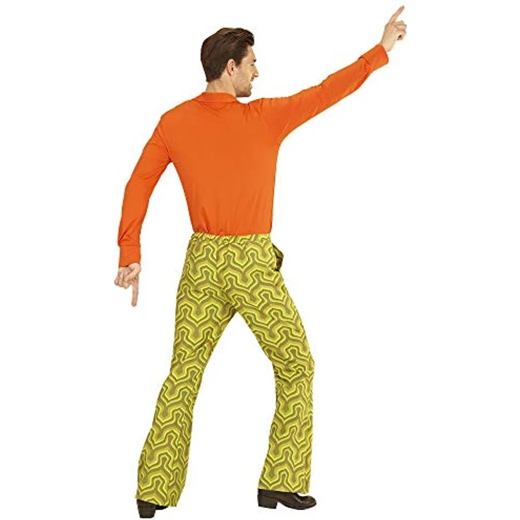 WIDMANN MILANO Party Fashion 70er Jahre Herrenhose, Grün, Karneval, Mottoparty, Schlaghose, 100 % Polyester, Größe L/XL, gemustert – Bild 3
