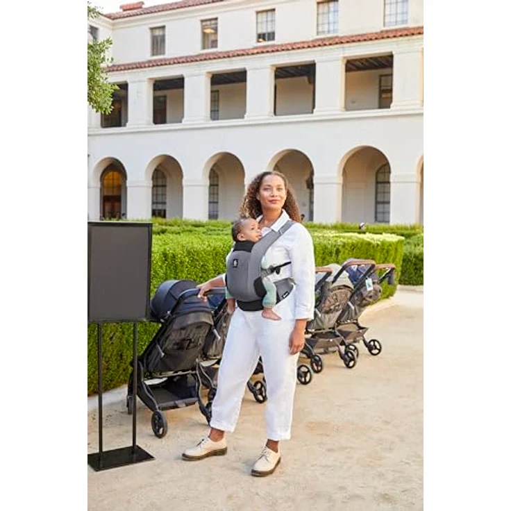 Ergobaby Away Babytrage, Reisetrage für Babys und Kleinkinder (5,4-15,9 kg), 2-Positionen Bauchtrage Rückentrage Baby Tragetasche, Graphite Grey – Bild 5