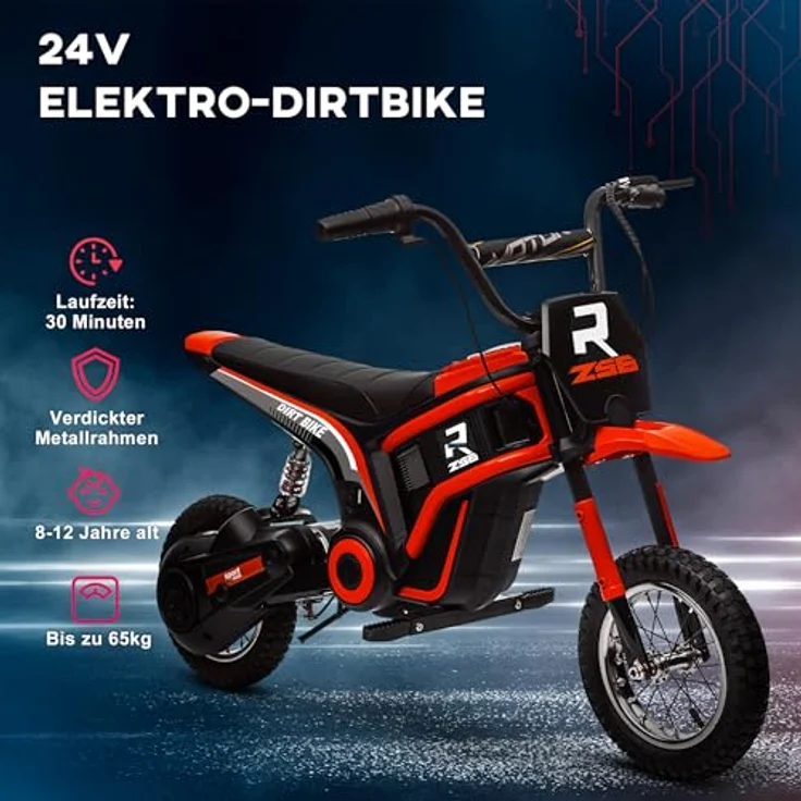 HOMCOM Elektro Motorrad Kinder, 24V 350W, 8-16 KMH, 12 Zoll Luftreifen, mit Musik Scheinwerfer, Rot, für Kinder 8-12 Jahre – Bild 5