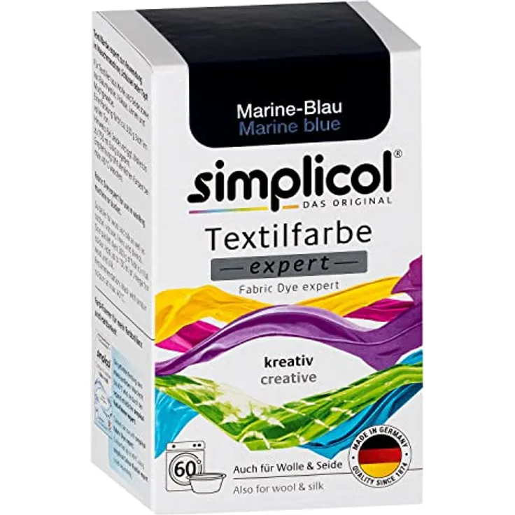 simplicol Textilfarbe expert Marine-Blau 1708 - Zum Umfärben und Auffrischen von Kleidung, Waschmaschinenfest, für Baumwolle, Wolle, Seide, Leinen, Viskose & Mischgewebe