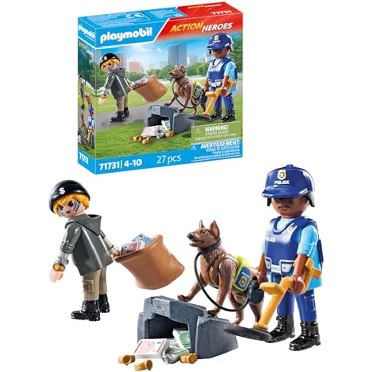 PLAYMOBIL 71731 Spurensuche mit Hund, Action Heroes Set mit Polizisten und Schäferhund – Bild 2