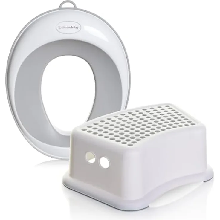 Dreambaby Baby-Toilettensitz, 2-in-1 Kindertoilettensitz mit Hocker, weiß/grau, inkl. Töpfchensitz und Tritthocker, für Kinder bis 100 kg
