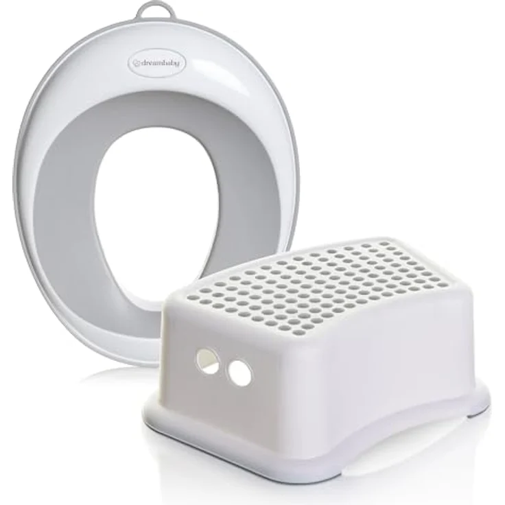 Dreambaby Baby-Toilettensitz, 2-in-1 Kindertoilettensitz mit Hocker, weiß/grau, inkl. Töpfchensitz und Tritthocker, für Kinder bis 100 kg – Bild 1