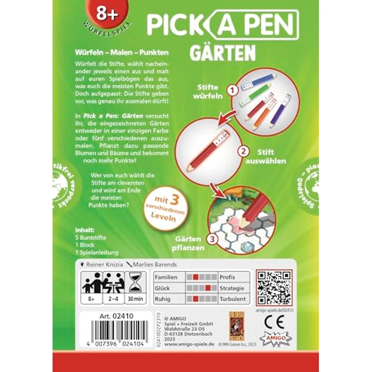 AMIGO 02410 Pick a Pen: Gärten, bunt - Roll & Write Brettspiel von Reiner Knizia, ab 8 Jahre, 2-4 Spieler – Bild 3