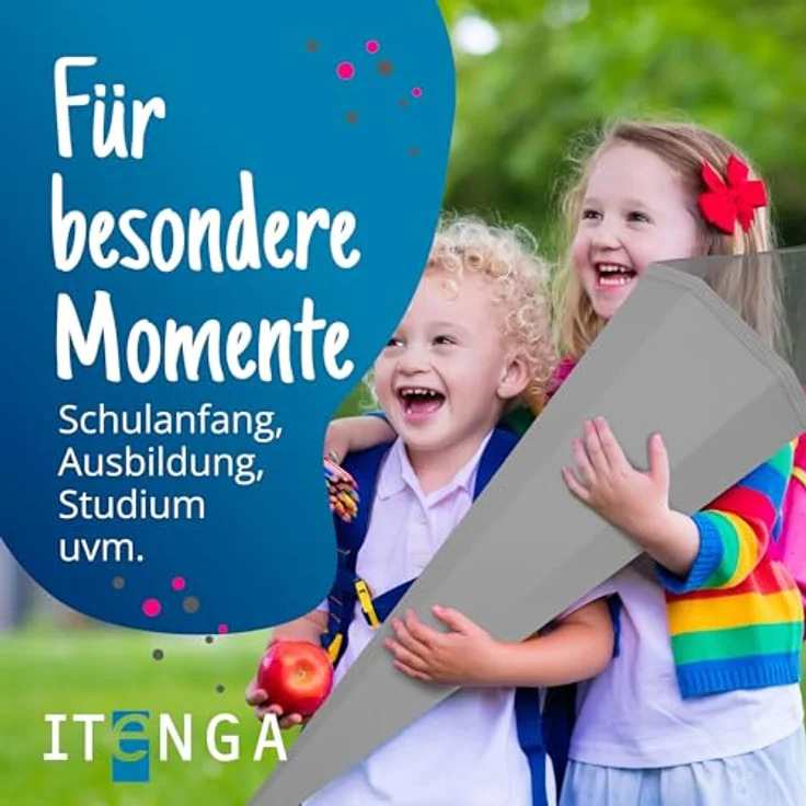 itenga Bastelschultüte Schultütenrohling Zuckertüte Schultüte eckig 85 cm mit Tüllverschluss (grau) – Bild 10