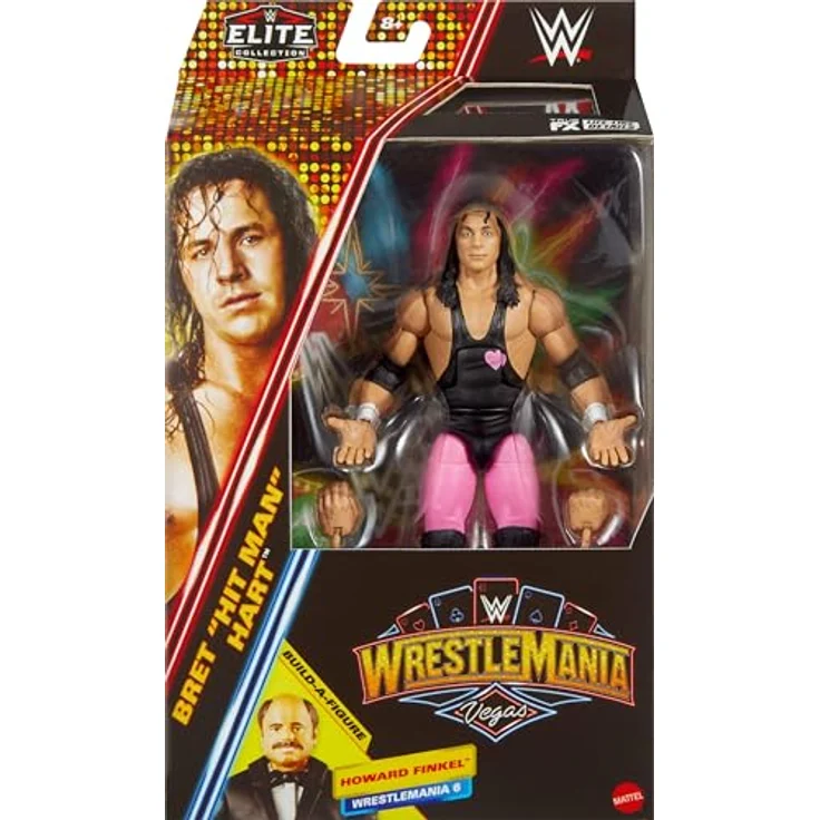 WWE Mattel Elite-Kollektion Bret Hart Actionfigur, Premium-Live-Event Set, Wrestlemania mit Howard Finkel Build-A-Figure-Teilen – Bild 2