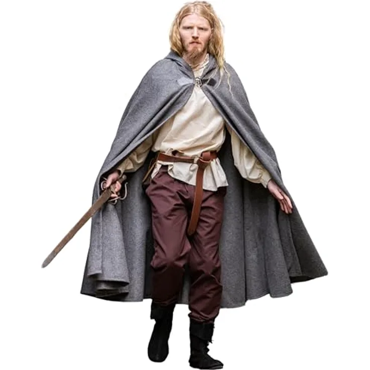 Leonardo Carbone® Unisex Mittelalter Wollumhang mit Wolfsschließe Tjark in Grau - Hochwertiger Umhang aus schwerem Wollgemisch, perfekt für Mittelalter, LARP, Cosplay, Halloween & Karneval