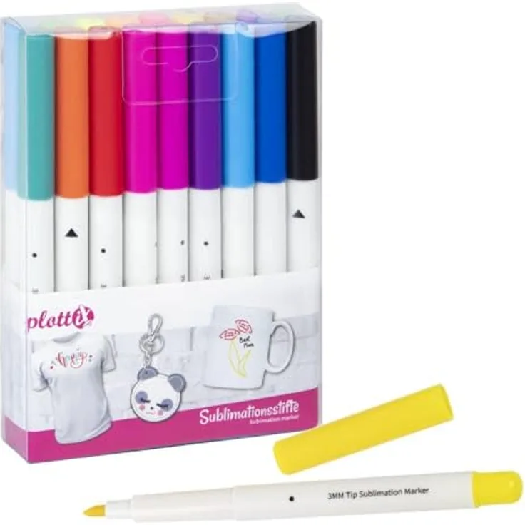 plottiX - Sublimationsstifte Komplett Set (18 Farben) - Große Farbauswahl, passend für Schneideplotter