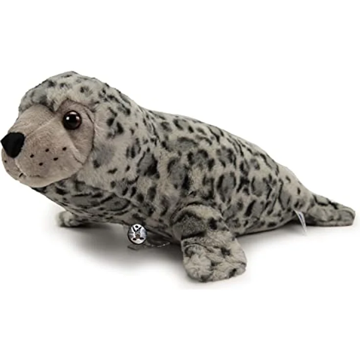 Kuscheltiere.biz Seehund Kuscheltier Robbe gefleckt Seeleopard Plüschtier Norwin - Extra kuschlig und detailreiches Design - Braun – Bild 3