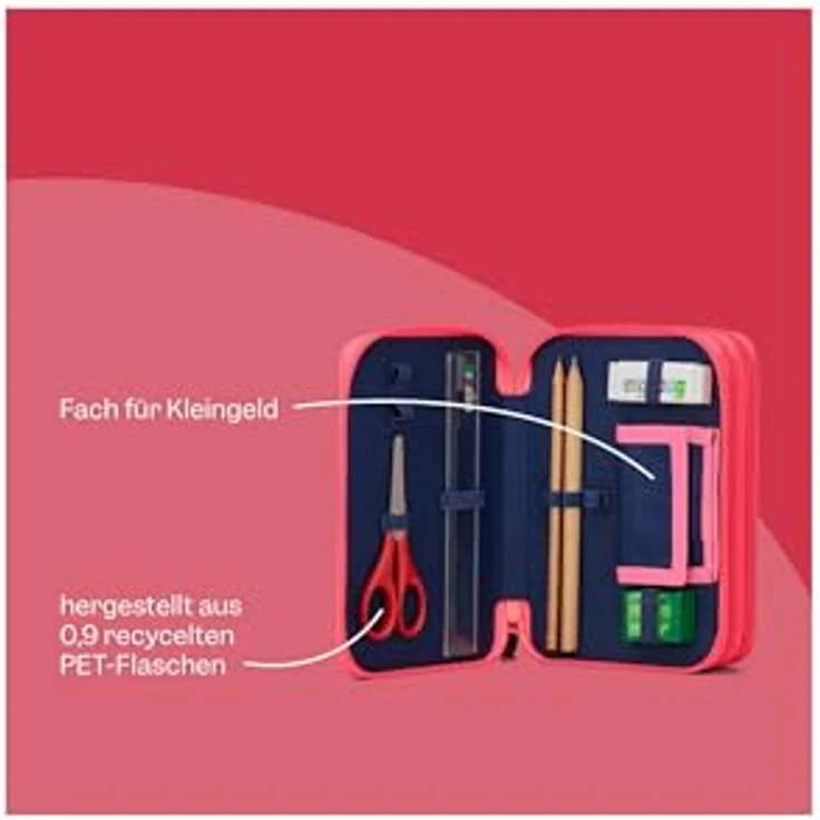 ergobag Maxi Mäppchen Set 40-Teilig, Lyra Bunt- und Filzstifte, Kleingeld Fach, Lineal, Schere WolkenzauBär - Pink – Bild 3
