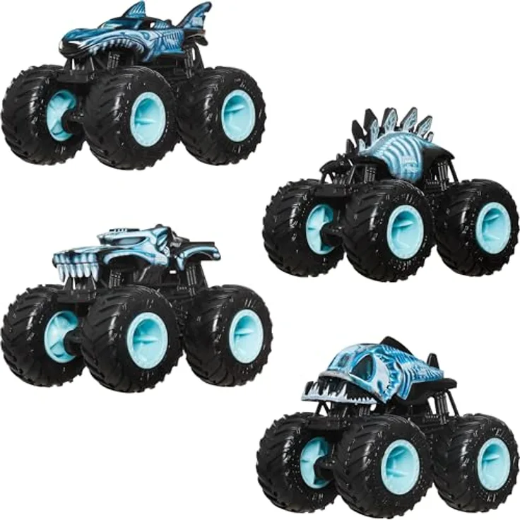 Hot Wheels Monster Trucks Röntgen-4er-Pack, Spielzeug-Trucks im Maßstab 1:64, mit riesigen Rädern und coolen Designs