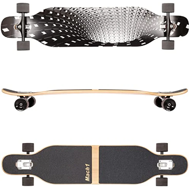 Mach1 Bambus Longboard mit Keramik Kugellager + T-Tool - Skateboard Drop Through Cruiser Komplettboard (Black Hole) – Bild 2